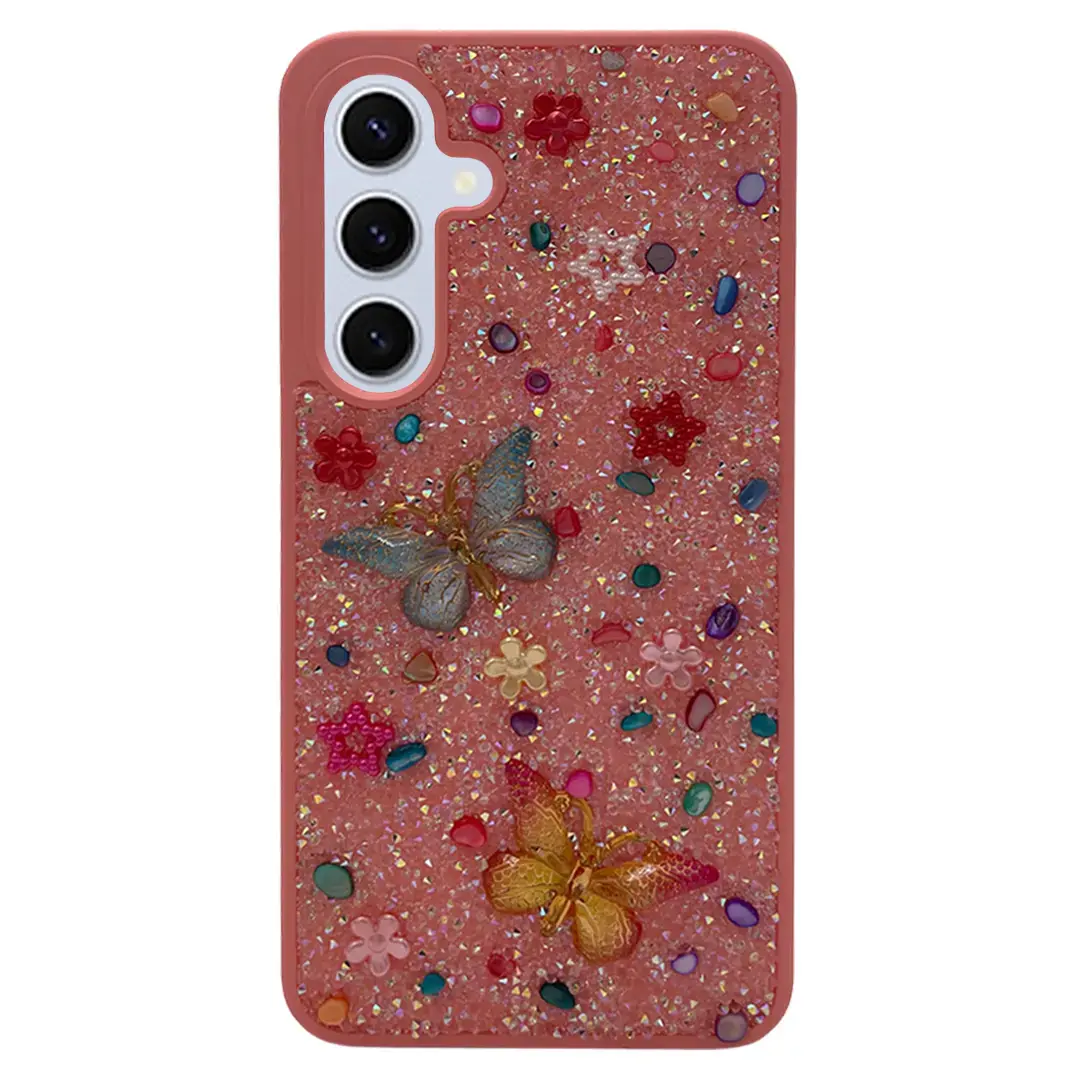 Samsung Galaxy S24 FE Butterfly and Diamond Bling Case Pink